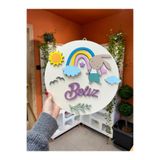 Baykuş Craft Mimarlık Özel Tasarım Hediyelik Tavşanlı Gökkuşaklı Hayvanlı Kız Bebek Ahşap Hastane Kapı Süsü