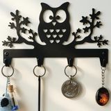 Baykuş Figürlü 4 Kancalı Metal Anahtar Askılığı, Yapışkanlı Duvara Monte Askı
