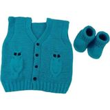Baykuş Modeli Örgü Mavi Renk Bebek Yeleği ve Patiği - 1 - 1,5 Yaş