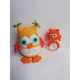 Baykuş Uyku Arkadaşı ve Çıngırak Amigurumi Organik Oyuncak