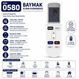 Baymak 0580 Klima Kumandası LCD Ekranlı Isıtma Soğutma Fan Hız Ayarlı Swing Fonksiyonlu Yedek Kumanda