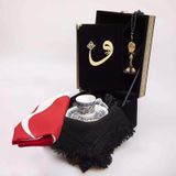 Bayrak + Fincan + Sal + Tesbih + Kuran Hediye Seti (Hafiz Boy, Kabe Motifli)
