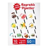 Bayrak Kürdan 🥤 Çikolata, Çilek, Muz, Vanilya, Limon, Espresso, Portakal, Ayran, Kola, Soda Temalı Pipetler