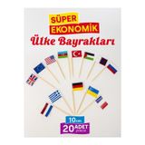 Bayrak Kürdan Süper Ekonomik Ülke Bayrakları, Türk Bayrağı Ve 12 Farklı Ülkenin Bayrağı - 10Cm 20 Adet