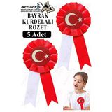 Bayrak Kurdelalı Rozet 5 Adet Kırmızı Beyaz Yaka Rozeti Çocuk Bayram Etkinlik 15 Cm Kokart