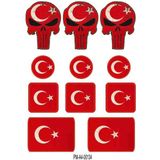 Bayrak Kuru Kafa Tasarımlı Ekipman Kask Motorsiklet Sticker Seti 01