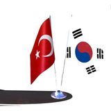Bayrak Masa Üstü Güney Kore Bayrağı Türk Bayrağı Ikili Krom Direk Masa Bayrağı
