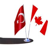 Bayrak Masa Üstü Kanada Bayrağı Türk Bayrağı Ikili Krom Direk Masa Bayrağı