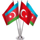 Bayrak Online Dörtlü Azerbaycan Masa Bayrağı Takımı 15x22,5 cm Çiftkat Saten Kumaş Renkli