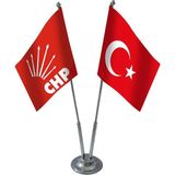 Bayrak Online İkili CHP Masa Bayrağı Takımı 15x22,5 cm Kırmızı Çiftkat Saten Kumaş