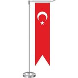 Bayrak Online L Kırlangıç Türk Masa Bayrağı Direkli Takım 8x32 cm Kırmızı Çiftkat Saten Kumaş