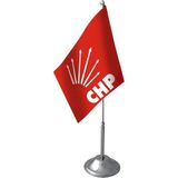Bayrak Online Tekli CHP Masa Bayrağı Takımı 15x22,5 cm Kırmızı Çiftkat Saten Kumaş