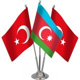 Bayrak Online Üçlü Azerbaycan Masa Bayrağı Takımı 15x22,5 cm Kırmızı ve Mavi Renkli