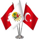 Bayrak Online Üçlü Osmanlı Tuğrası Masa Bayrağı Takımı