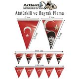 Bayrak Ve Atatürklü Flama 2 Adet Ay Yıldız Bayraklı Atalı Flama Süsleme 29 Ekim 23 Nisan Üçgen Kağıt Flama Okul Sınıf Süsü