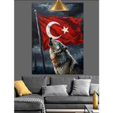 Bayrak Ve Uluyan Kurt Dekoratif Kanvas - Mdf Ahşap Tablo