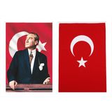 BAYRAKAL Atatürk Resmi Kumaş ve Türk Bayrağı Ikili Set - 600 x 900 cm
