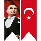 BAYRAKAL Atatürk ve Türk Bayrağı Kırlangıç İkili Set 50 x 200 cm Kristal Saten Kumaş Renkli
