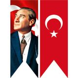 BAYRAKAL Atatürk ve Türk Bayrağı Kırlangıç Ikili Set 50 x 200 cm Renkli 2 Parça Kristal Saten Kumaş