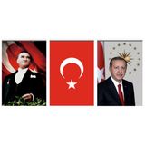 BAYRAKAL Cumhurbaşkanı Posteri , Atatürk Resmi ve Türk Bayrağı Raşel Kumaş, 3 Lü Takım, 3 Adet Ürün - 100x150cm