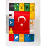 BAYRAKAL Eski Türk Devlet Bayrakları Saten Kumaş , 17 Ülke Tek Bayrakta - 100X150CM