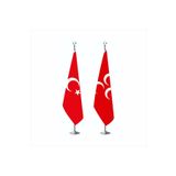 Bayrakal Kırmızı Üç Hilal ve Türk Makam Bayrağı Krom Direkli