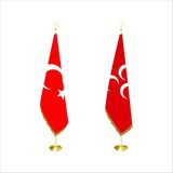 Bayrakal Kırmızı Üç Hilal ve Türk Makam Bayrağı Pirinç Direkli