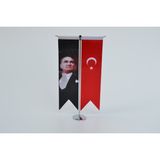 Bayrakal M.K.Atatürk Resmi ve Türk Bayrağı Kırlangıç Masa Bayrak Takımı