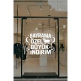 Bayrama Özel Büyük İndirim Cam Vitrin Sticker, Mağaza Vitrin İndirim Yazısı, Beyaz, 50x35 cm