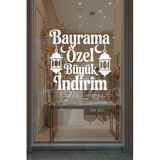 Bayrama Özel Büyük İndirim Mağaza Cam Sticker, Dükkan Vitrin Yazısı, Beyaz, 50x49 cm