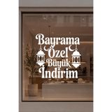 Bayrama Özel Büyük İndirim Yazılı Mağaza Cam Sticker, Vitrin Yazısı, Beyaz, 50x49 cm
