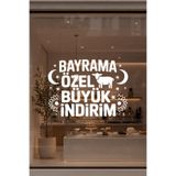 Bayrama Özel Cam Vitrin Sticker, Mağaza Vitrin Bayram Yazısı, Beyaz, 50x35 cm