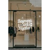 Bayrama Özel Fiyatlar Cam Sticker, Mağaza Vitrin Yazısı, Beyaz, 50x40 cm