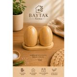 BAYTAK HOME Doğal Bambu Yumurta Şeklinde Tuzluk ve Biberlik Seti – Modern Mutfak Baharatlık 2’li