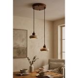 Baz Aydınlatma Round B Walnut Traverten Mermer Ceviz Ahşap İkili Sarkıt Avize LED Işık Dahil Modern Lamba