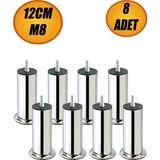 Baza Koltuk Kanepe Mobilya Yatak Çekyat Ayağı Diş Metrik 8 mm Krom Metal Ayakları 12 cm 8 Adet - Titreşim - Çamaşır Bulaşık