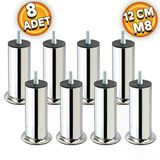 Baza Koltuk Kanepe Mobilya Yatak Çekyat Ayağı Ince Diş Metrik 8 Mm Krom Metal Ayakları 12 Cm 8 Adet