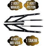 Baza Makası Yatak Baza Menteşesi Açılır Pistonlu MAKAS(750N Piston)(Tek Kişilik)(Takım)(Siyah) - SİYAH - 1 TAKIM