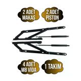Baza Makası Yatak Baza Menteşesi Açılır Pistonlu Makas(750N Piston)(Tek Kişilik)(Takım)(Siyah) Siyah Siyah - 1 Takım