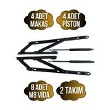 Baza Makası Yatak Baza Menteşesi Açılır Pistonlu Makas(750N Piston)(Tek Kişilik)(Takım)(Siyah) Siyah Siyah - 2 Takım