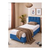 Baza Seti, Monaco Tek Kişilik Baza Başlık Maxi Yatak Seti, Mavi - 90X190 Cm