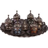 Bazaar 4 Osmanlı Hürrem Sultan Türk Kahvesi Seti 6 Kişilik Renkli Fincan - Antik Bakır