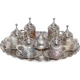 Bazaar 4 Osmanlı Hürrem Sultan Türk Kahvesi Seti 6 Kişilik Renkli Fincan - Gümüş Rengi