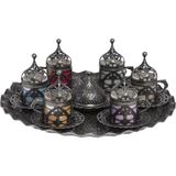 Bazaar 4 Osmanlı Hürrem Sultan Türk Kahvesi Seti 6 Kişilik Renkli Fincan - Kalaylı Beyaz - Metalik Gri