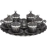 Bazaar 4 Osmanlı Motifli Nescafe Fincan Seti 6 Kişilik Kalaylı - Beyaz - Gri