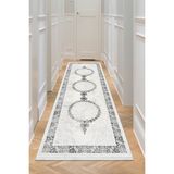 Bazaar Forum Pamuk Taban Dijital Baskı Kaymaz Tüy Dökmeyen Makinada Yıkanabilir Salon Halısı Mutfak Halısı - 100 x 300 cm - Gri