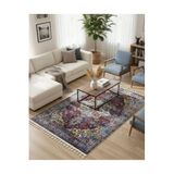 Bazaarforum Bambu Premium Etnik Desenli Salon Halısı, Koridor Halısı, Yatak Odası Halısı, Bordo/Mavi, 100 x 160