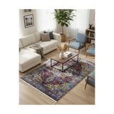 Bazaarforum Bambu Premium Etnik Desenli Salon Halısı, Koridor Halısı, Yatak Odası Halısı, Bordo/Mavi, 100 x 200