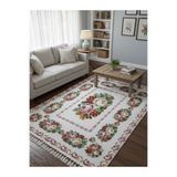 Bazaarforum Bambu Premium Etnik Desenli Salon Halısı, Koridor Halısı, Yatak Odası Halısı, Çiçek Renkli, 100 x 200