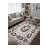 Bazaarforum Bambu Premium Etnik Desenli Salon Halısı, Koridor Halısı, Yatak Odası Halısı, Çiçek Renkli, 200 x 300